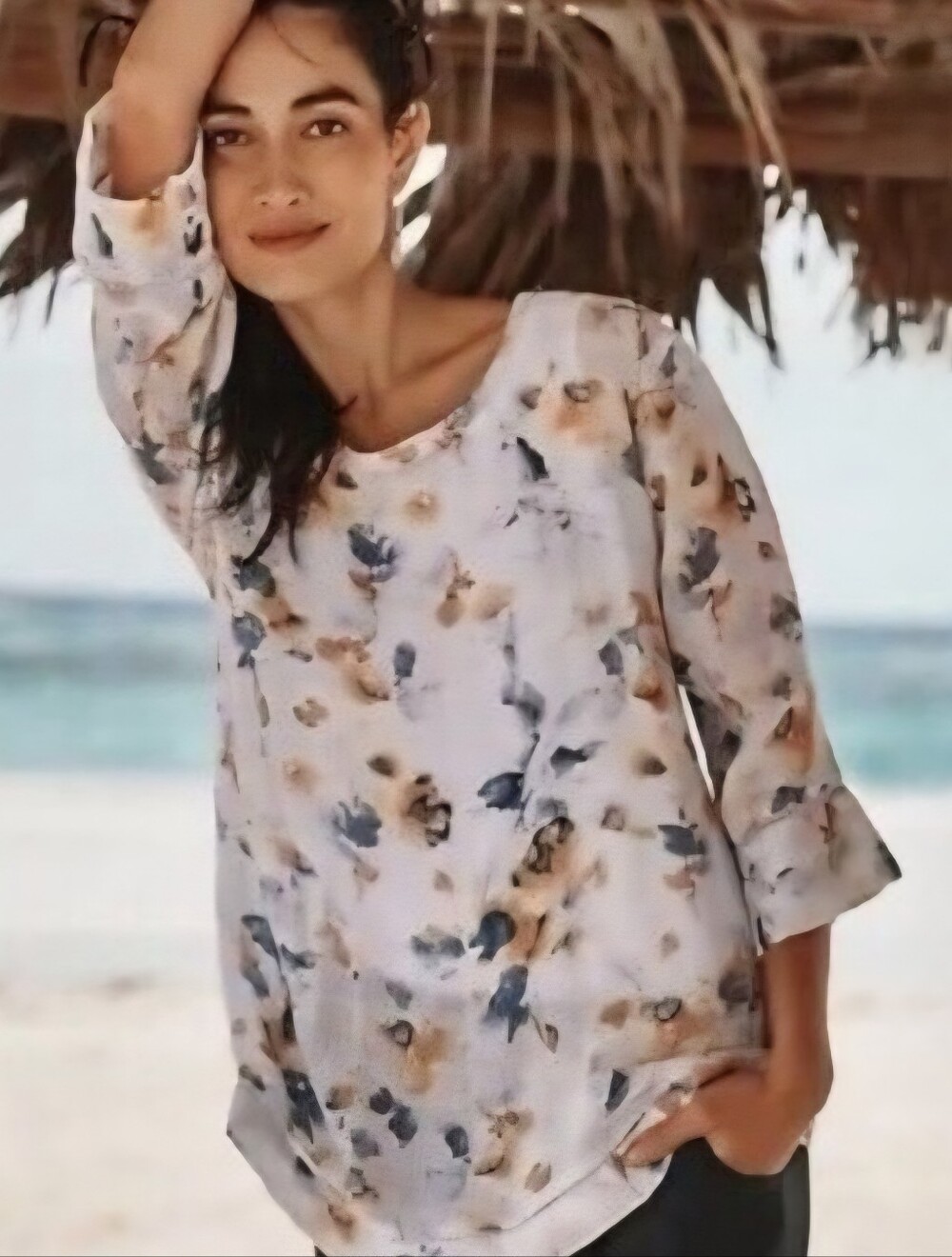 J JILL PureJill 100% Linen Top Boxy Boatneck Lagenlook Coastal 3X